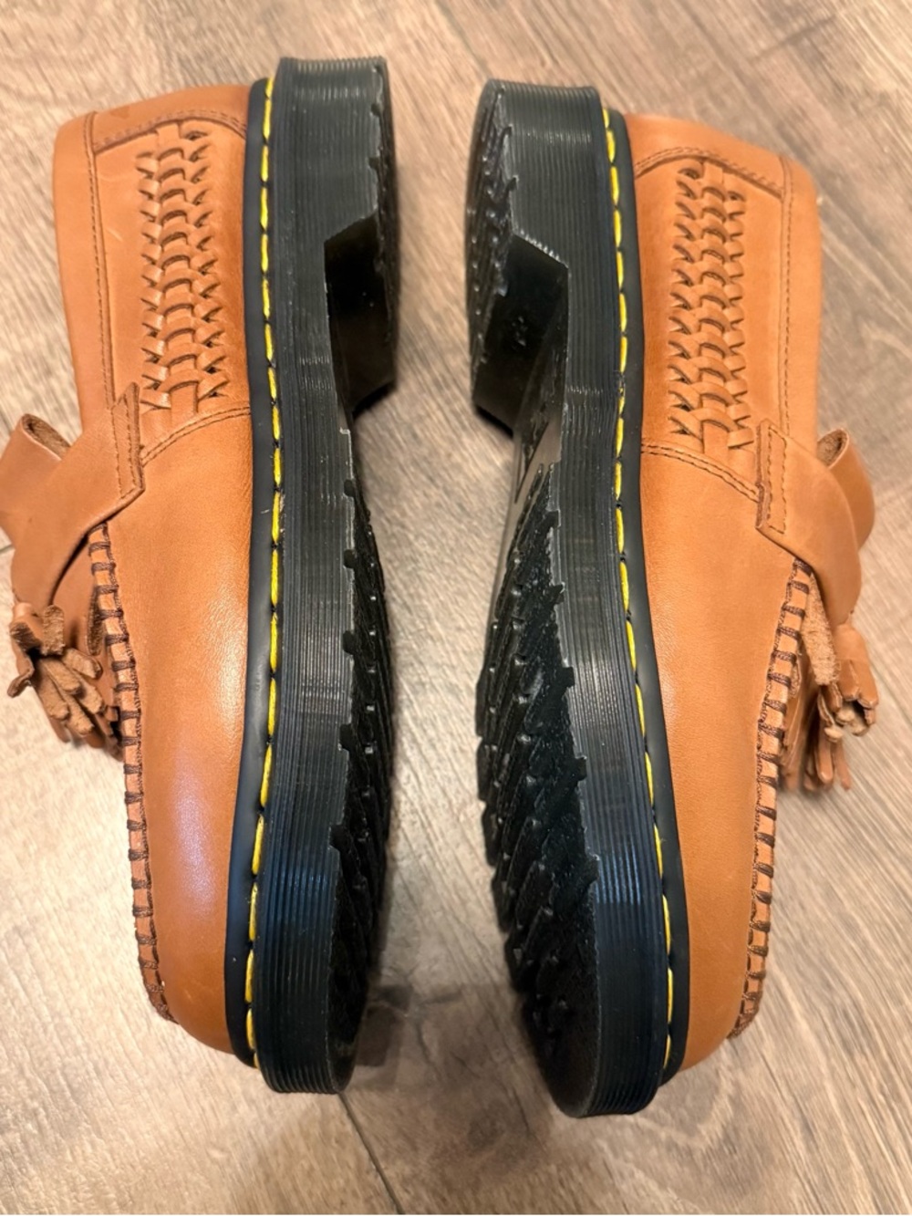 Unisex Dr. Martens ‘Adrian’ Woven Tassel Loafers in Cognac Brown - Picture 9 of 11